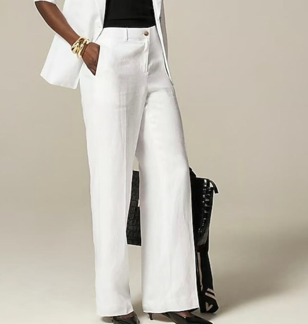 J. Crew White Wide-Leg Linen Trousers